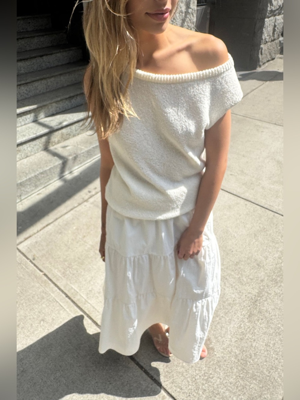 OAK + FORT Relaxed Off The Shoulder Sweater Cream XS